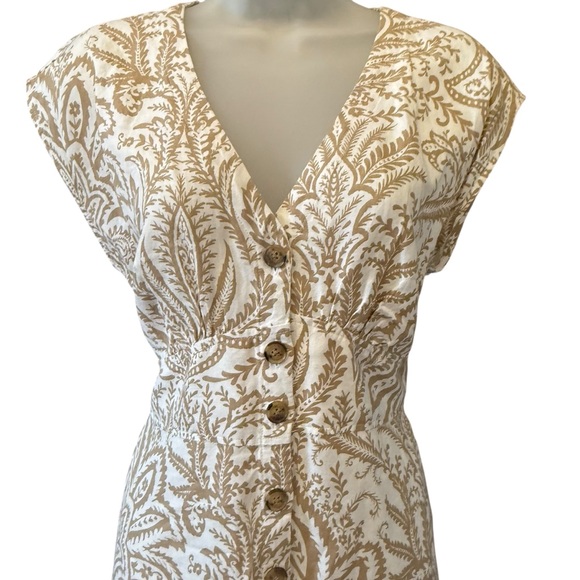 LOFT Linen Blend Botanical Button Front Midi Dress Cottagecore Coastal 4 ❤️ - Picture 3 of 8